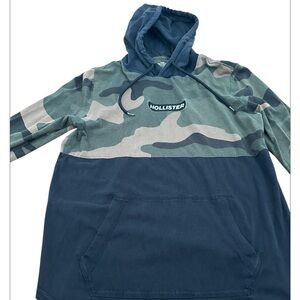 Hollister Blue and Green Camouflage Hoodie
